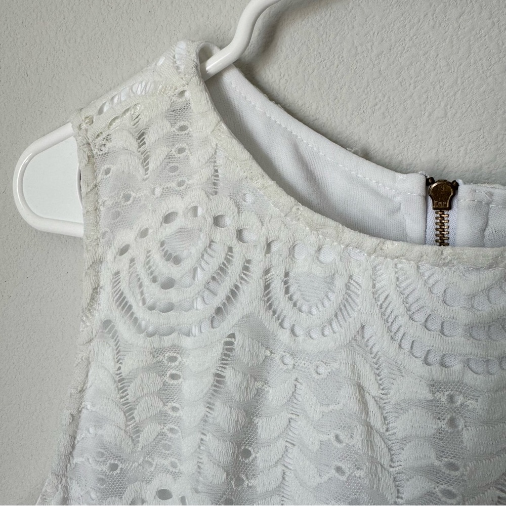White Lace Sharagano Dress Size 8 Petite Bridal Shower Bachelorette Lacemade - Picture 3 of 10